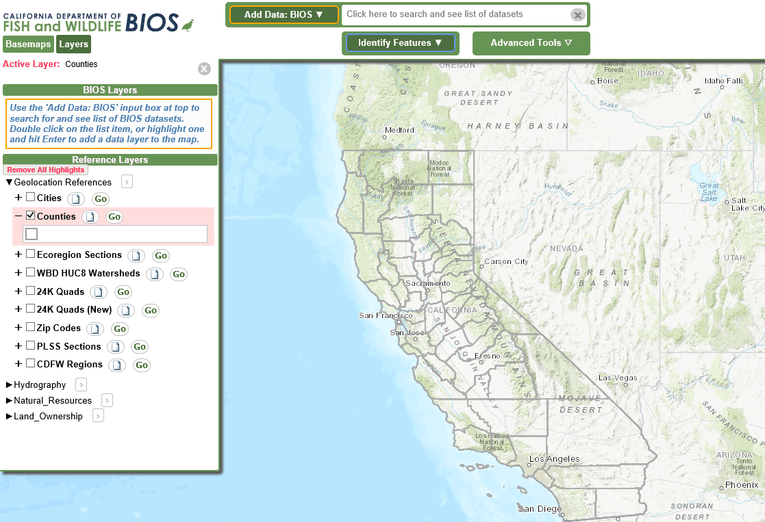 CDFW Biogeographic Information and Observation System (BIOS)